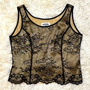 Kasper Vintage Lace Sleeveless Top with Scalloped Trim